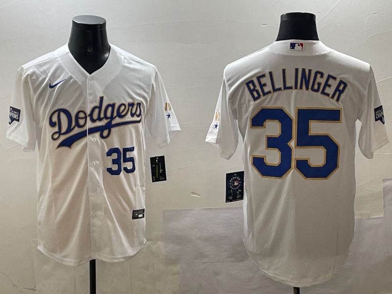 Men Los Angeles Dodgers #35 Bellinger White Gold Game 2025 Nike MLB Jersey style 10->los angeles dodgers->MLB Jersey